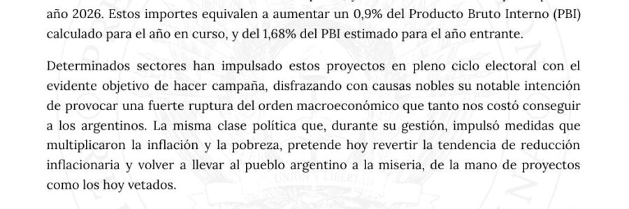 Milei veta proyectos del Congreso y advierte: “No hay plata”
