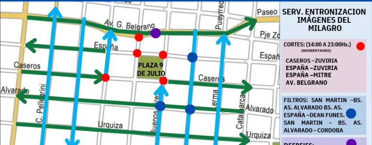 Operativo de tránsito por la entronización de las imágenes del Señor y la Virgen del Milagro